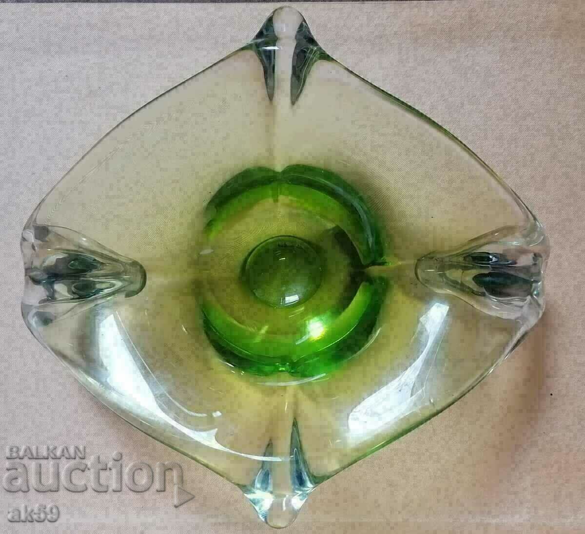 Author's fruit bowl - green crystal glass.