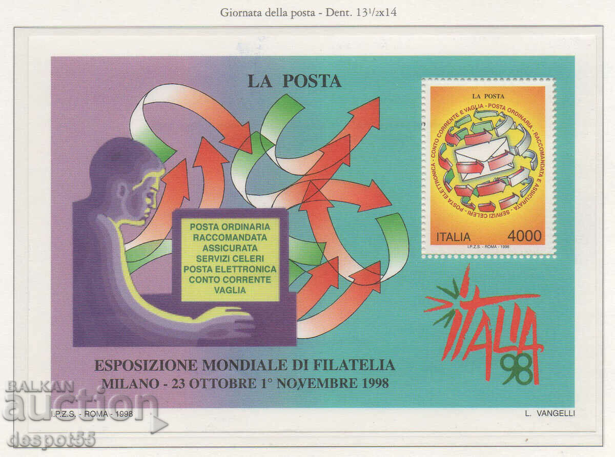 1998. Италия. Световнo филателно изложение - Ден на пощата.