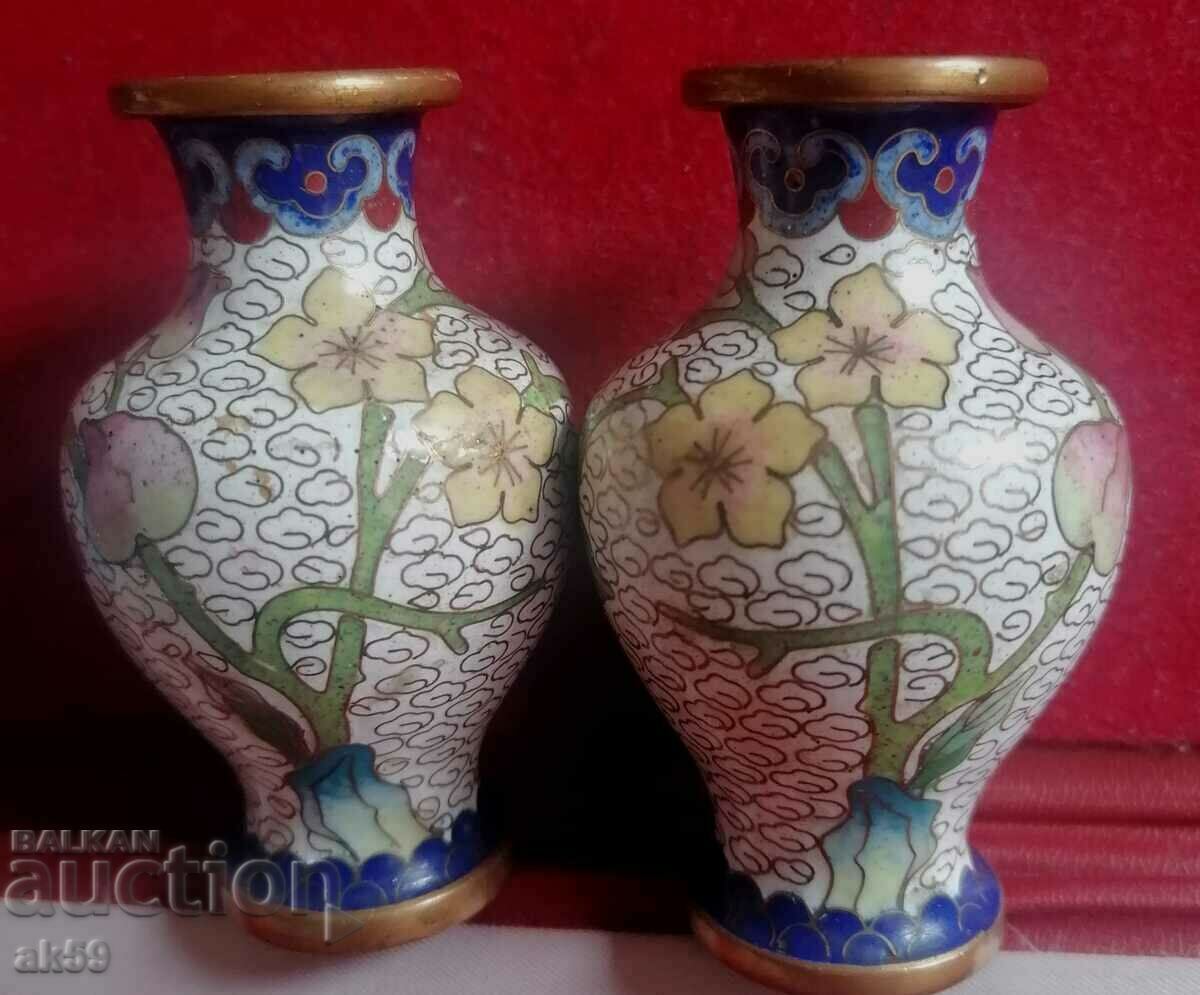 Pair of vases - clozone, cell enamel.