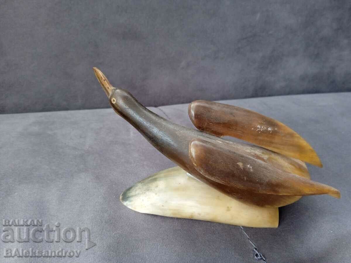 Old horn figurine, bird - 5