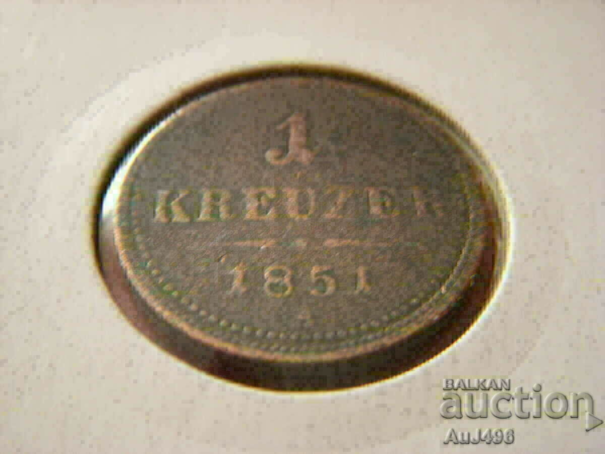 1 KREUZER 1851 --- Κορυφαίο νόμισμα! με τιμή € 4.23 | 8.27 BGN
