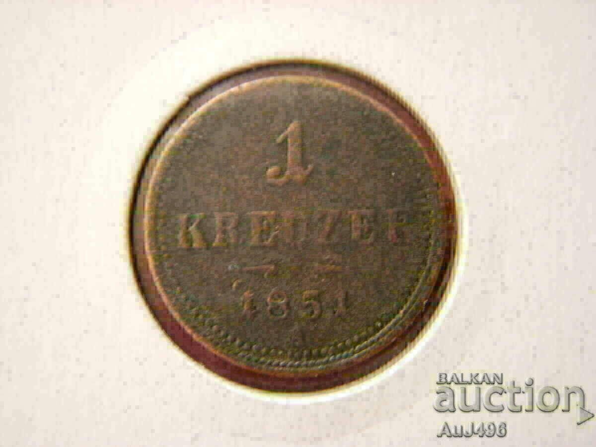 Δημοπρασία 1 KREUZER 1851 --- Κορυφαίο νόμισμα!