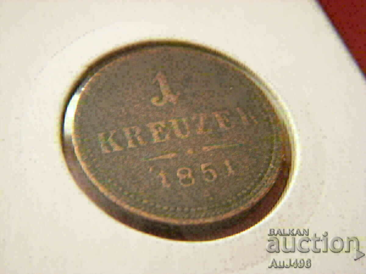 Παράδοση 1 KREUZER 1851 --- Κορυφαίο νόμισμα!