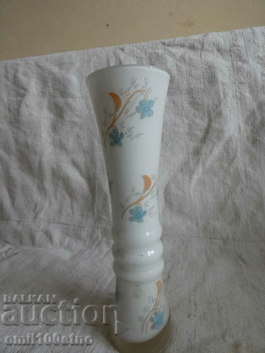 White glass vase with floral decoration