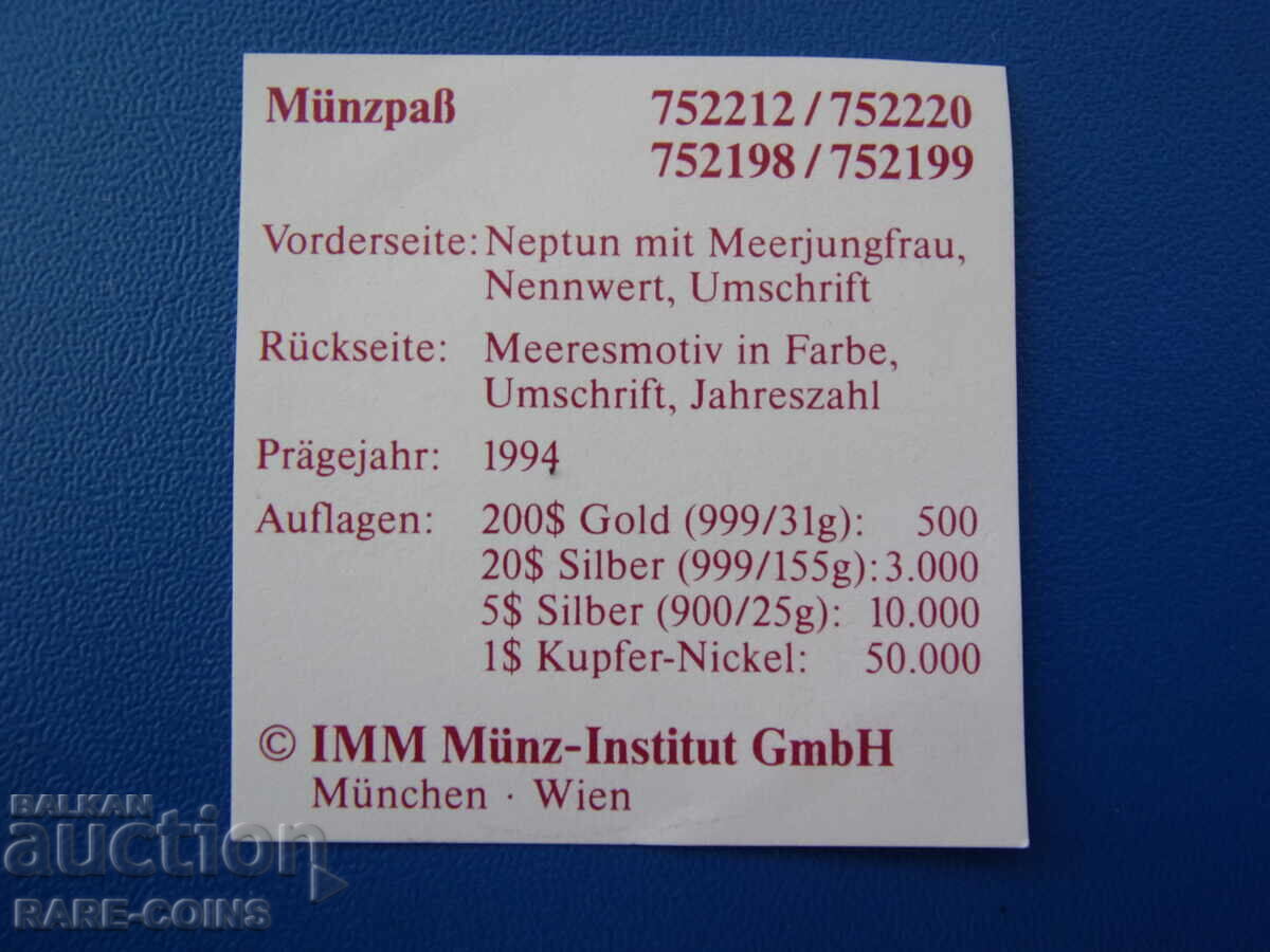 Licitație Palau 5 Dolari 1994 UNC Rare