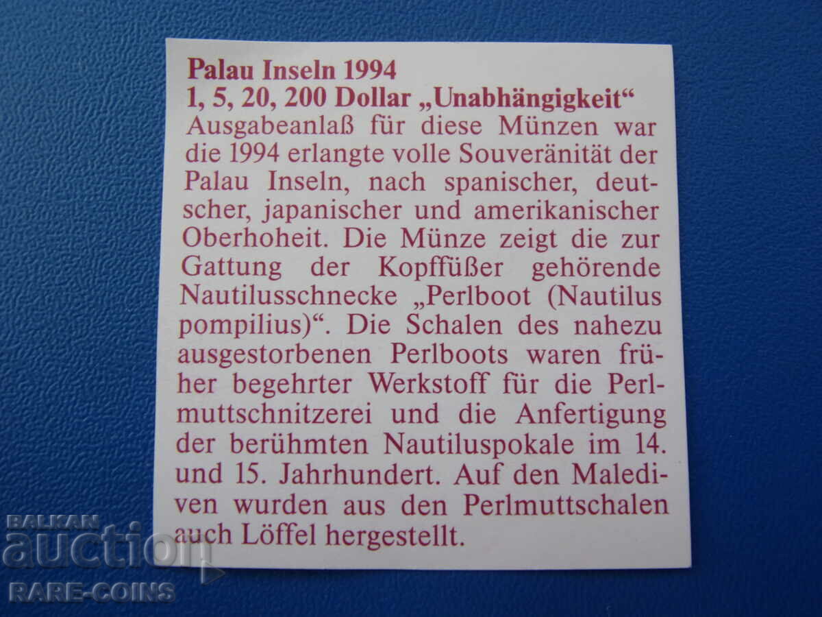 Livrarea Palau 5 Dolari 1994 UNC Rare