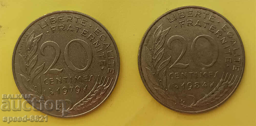2 buc. monede 20 centime 1979, 1984 Franta