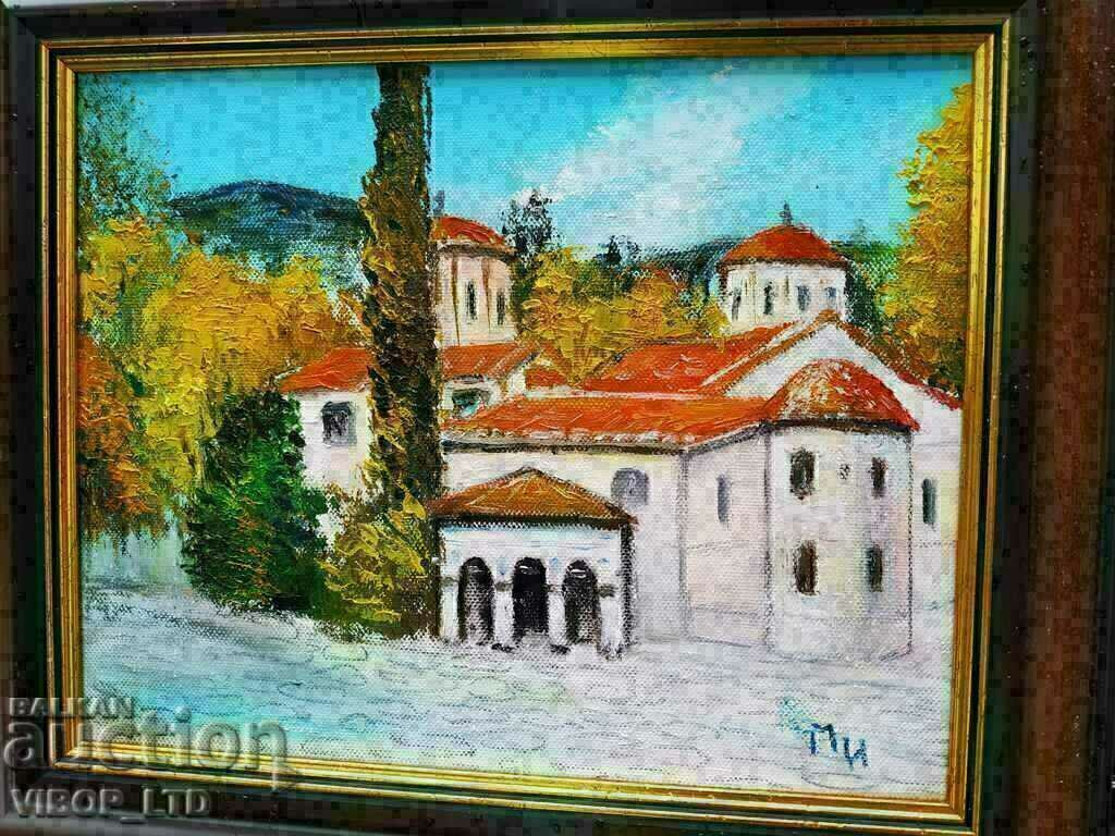 Licitație Mănăstirea Bacikovo, pictură în ulei, ramă, artist
