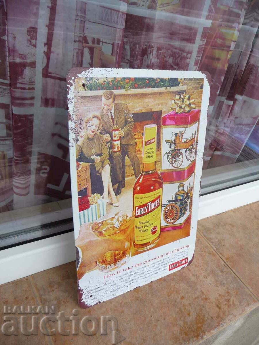 Auction  Metal plate whiskey Early Times bourbon Kentucky box fireplace