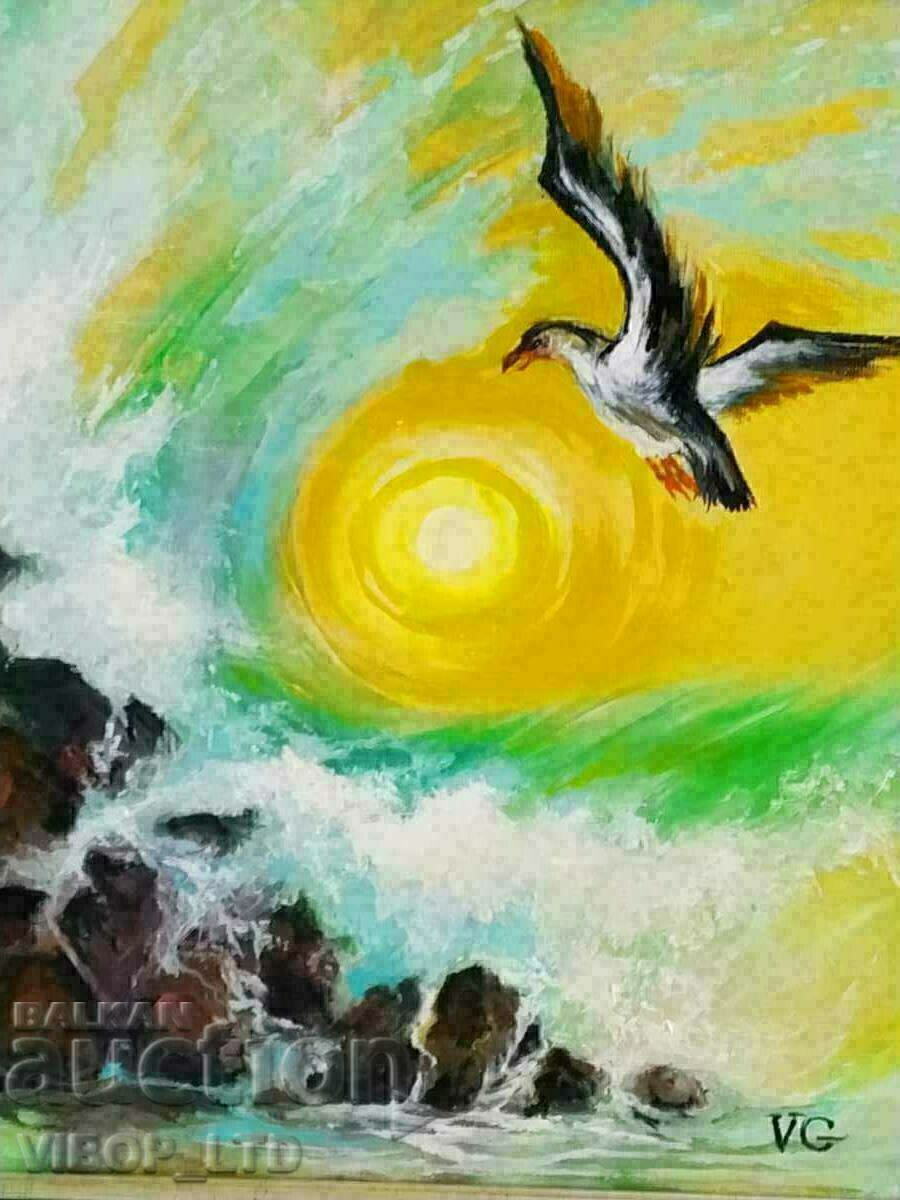 painter! author's painting FLIGHT OVER THE SEA/certificate - 6 painter! author's painting FLIGHT OVER THE SEA/certificate - 6