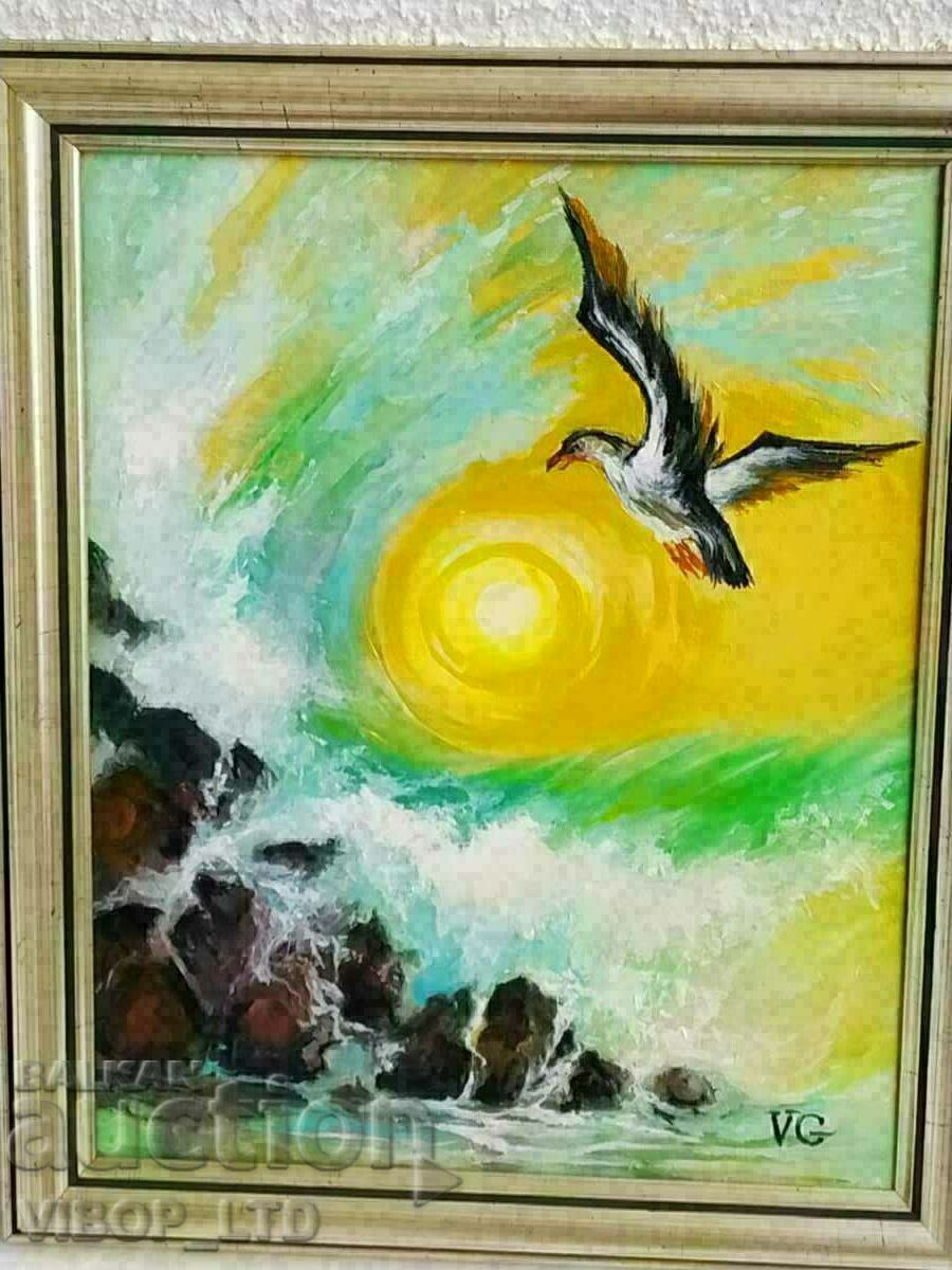 painter! author's painting FLIGHT OVER THE SEA/certificate