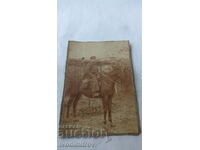 Fotografia unui soldat pe un cal de carton