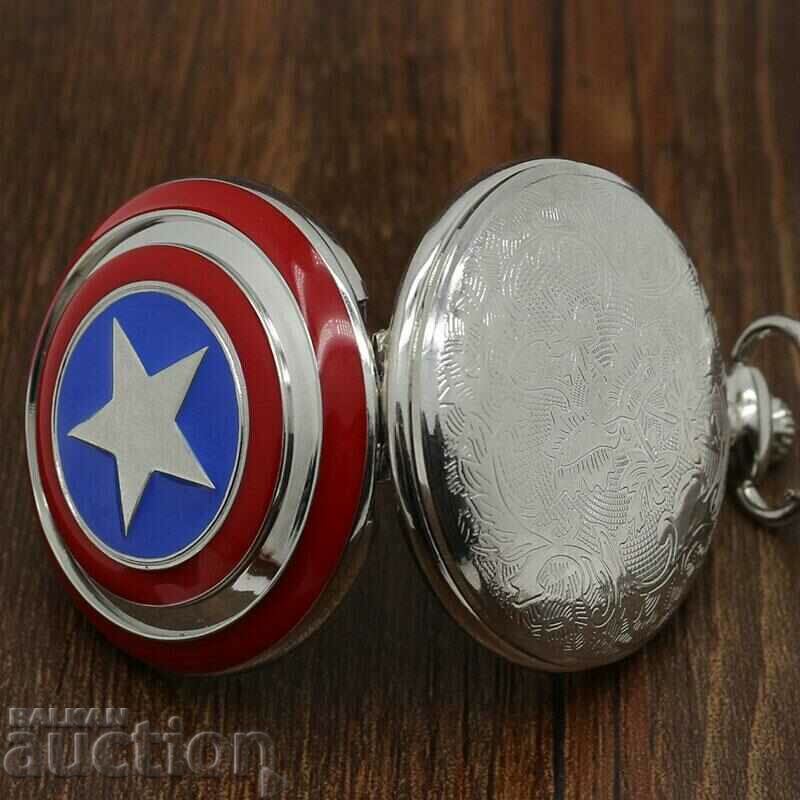 New Pocket Watch Captain America star shield Marvel the hero - 5