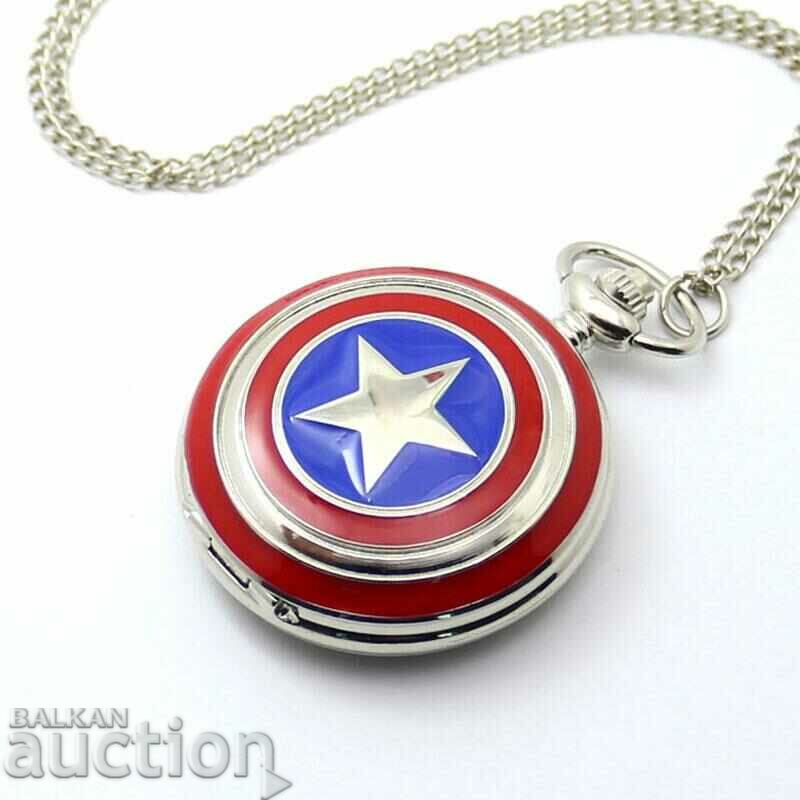New Pocket Watch Captain America star shield Marvel the hero