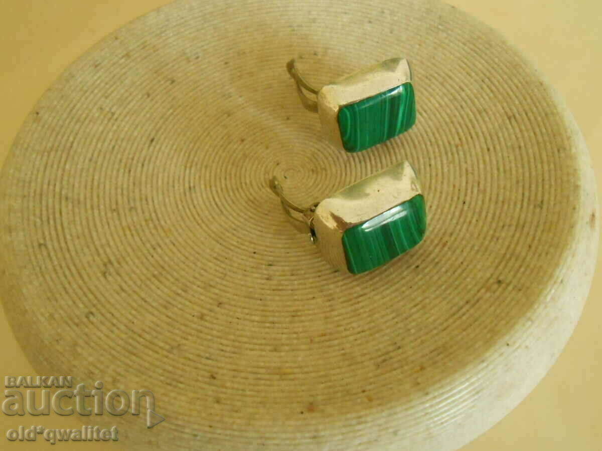 Earrings, 925 Silver with Malachite, Mexico stamp with price 373.00 BGN | € 190.71 Earrings, 925 Silver with Malachite, Mexico stamp with price 373.00 BGN | € 190.71