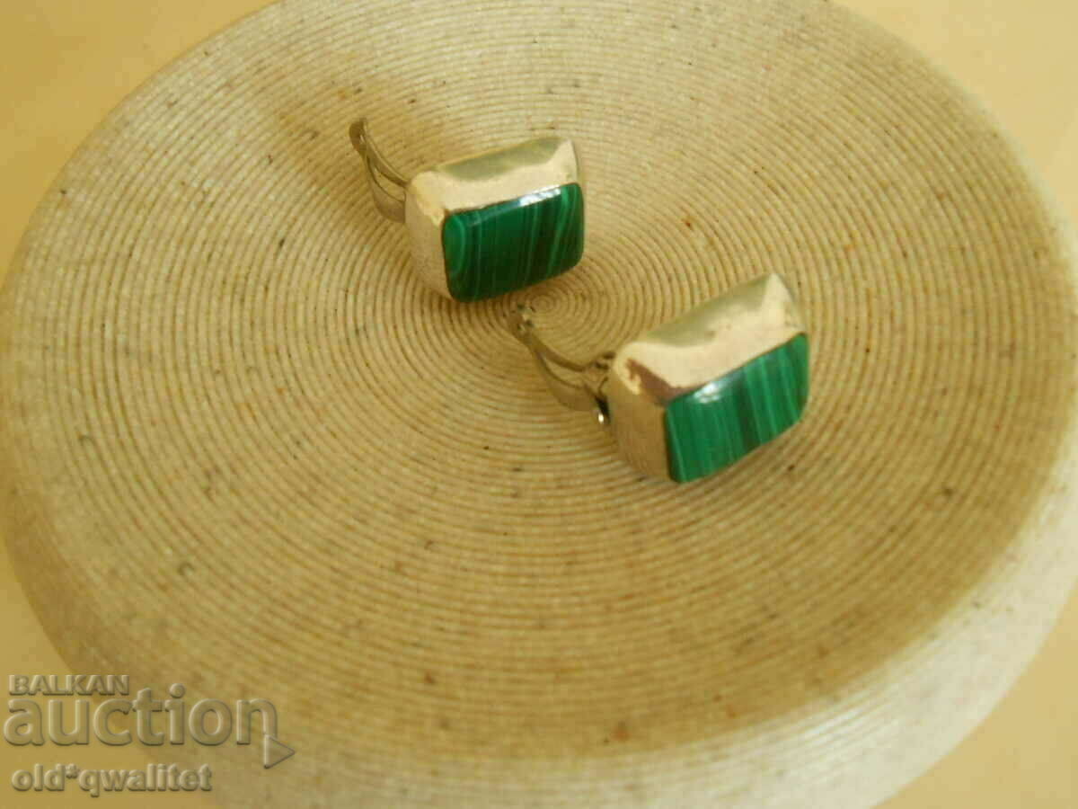 Auction Earrings, 925 Silver with Malachite, Mexico stamp Auction Earrings, 925 Silver with Malachite, Mexico stamp