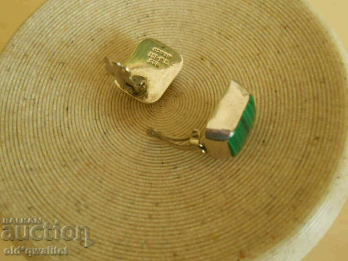 Earrings, 925 Silver with Malachite, Mexico stamp - 5 Earrings, 925 Silver with Malachite, Mexico stamp - 5