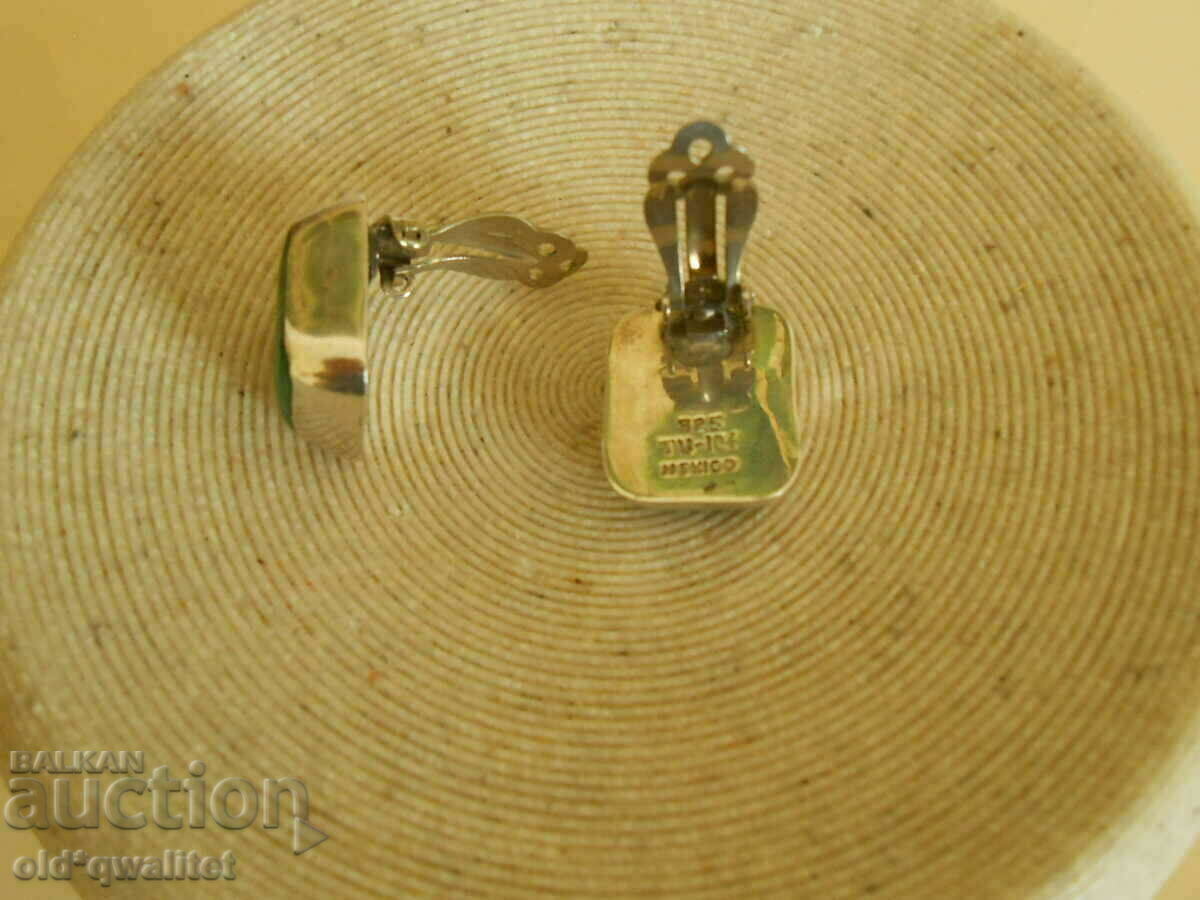 Earrings, 925 Silver with Malachite, Mexico stamp - 6 Earrings, 925 Silver with Malachite, Mexico stamp - 6