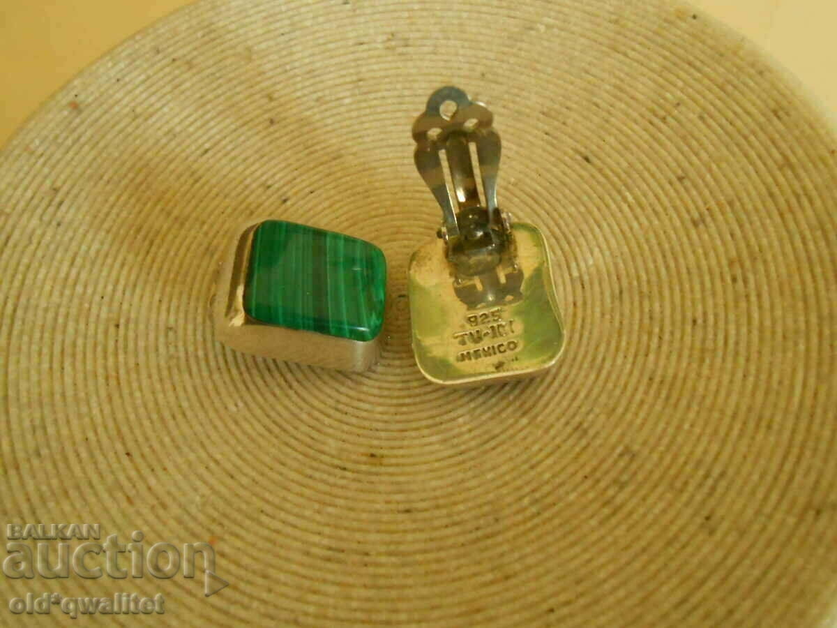 Earrings, 925 Silver with Malachite, Mexico stamp - 7 Earrings, 925 Silver with Malachite, Mexico stamp - 7