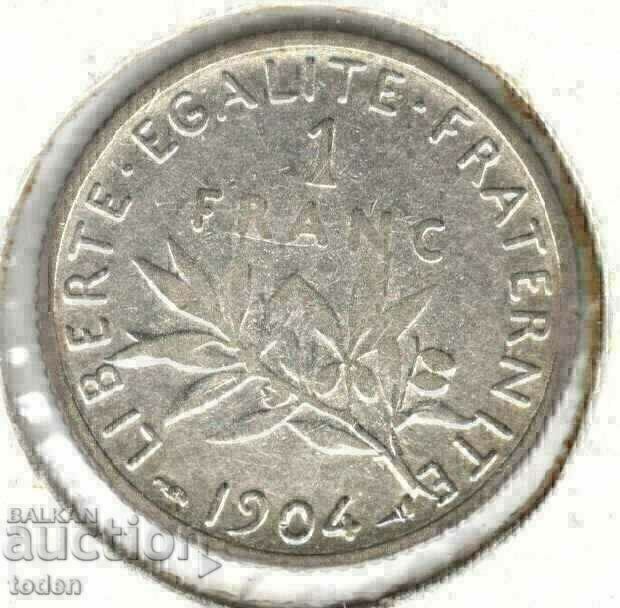 +Franța-1 Franc-1904-KM# 844-Argint