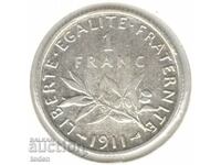 France-1 Franc-1911-KM# 844-Silver