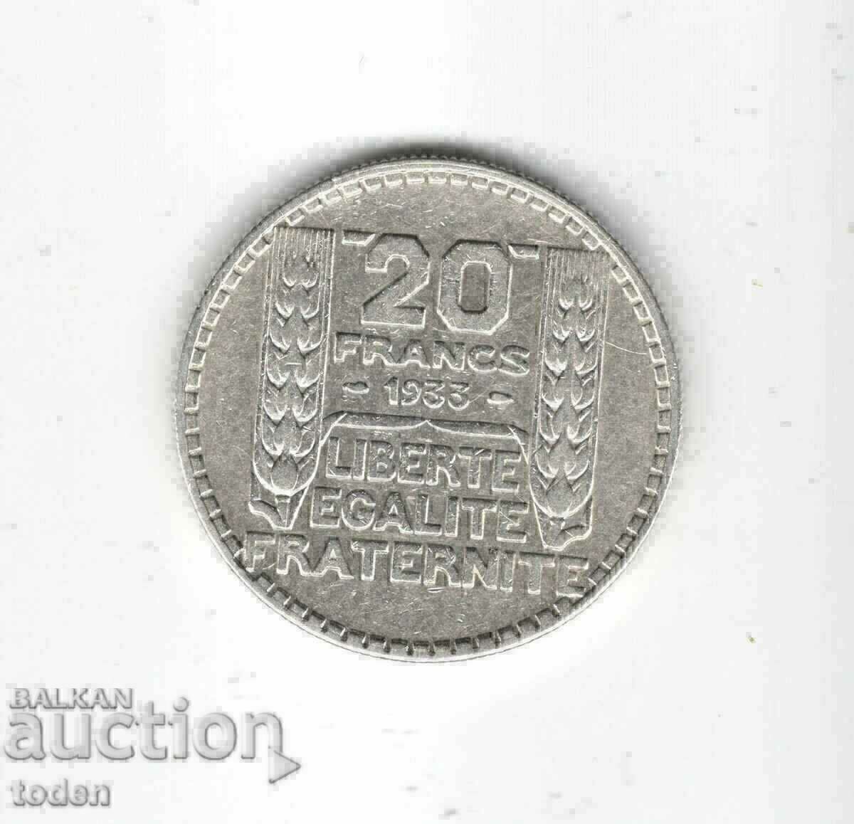 Auction +France-20 Francs-1933-KM# 879-Silver Auction +France-20 Francs-1933-KM# 879-Silver