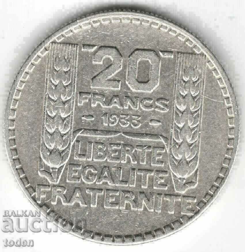 +France-20 Francs-1933-KM# 879-Silver