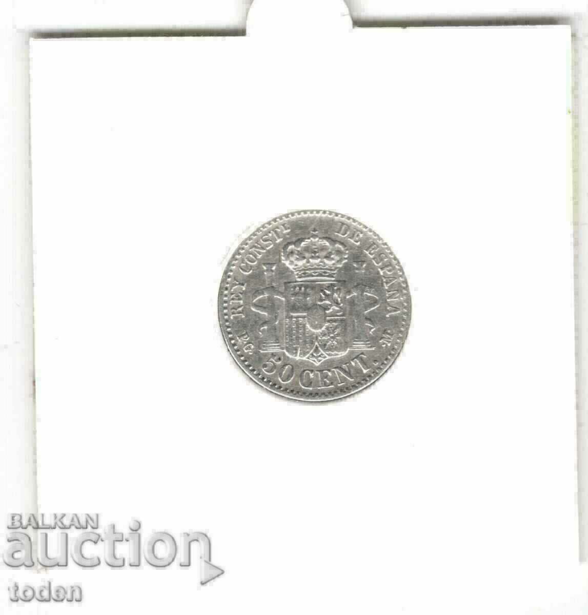 Δημοπρασία - Ισπανία-50 Centimos-1892-KM# 690-Alfonso XIII-Silver