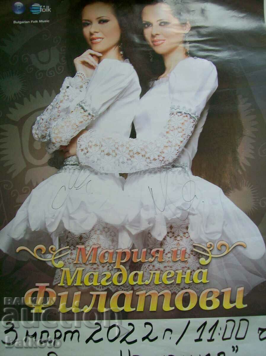 Large poster of the Filatov sisters with autographs