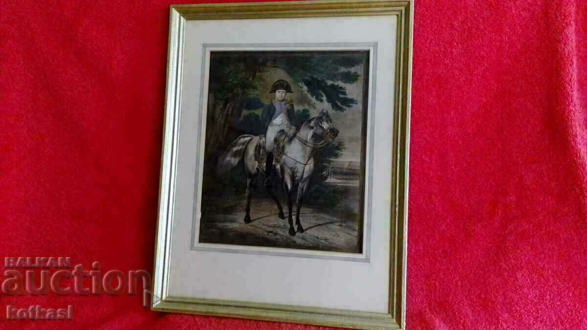Стара Картина Гравюра Литография  Наполеон Бонапарт
