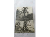 Fotografie Bărbați, femei și un băiat în fața palmierilor