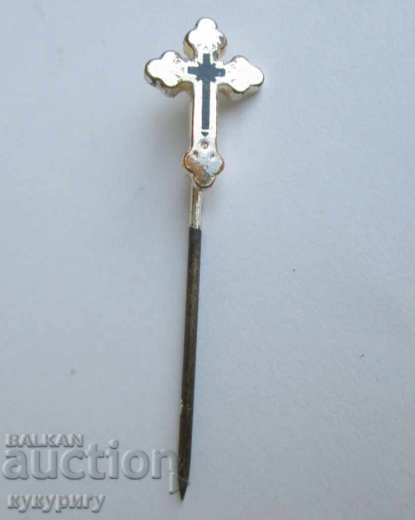 Old religious cross needle pin badge for lapel priest