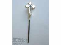 Old religious cross needle pin badge for lapel priest