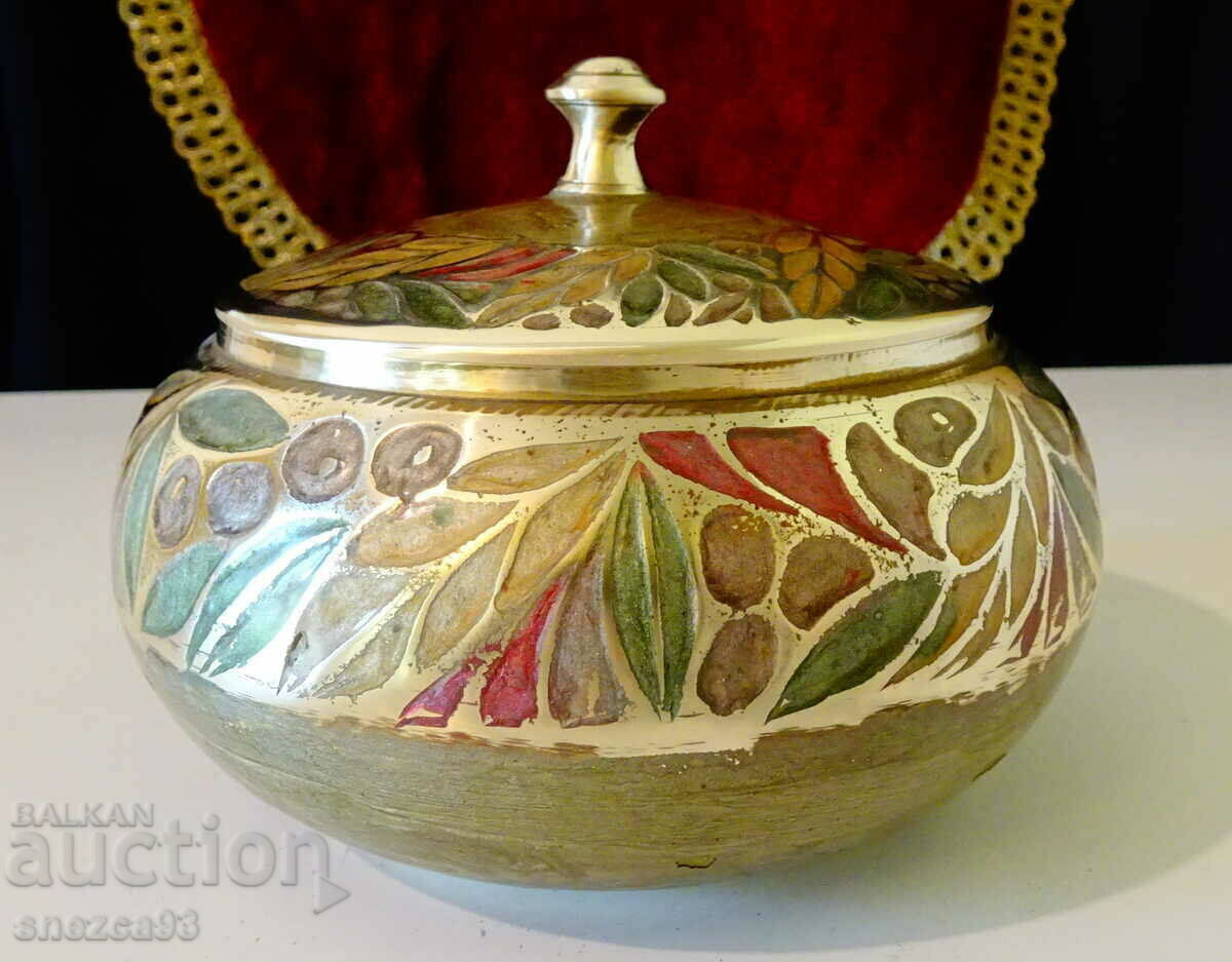 Bronze jewelry box, sugar bowl, cloisonné enamel Bronze jewelry box, sugar bowl, cloisonné enamel