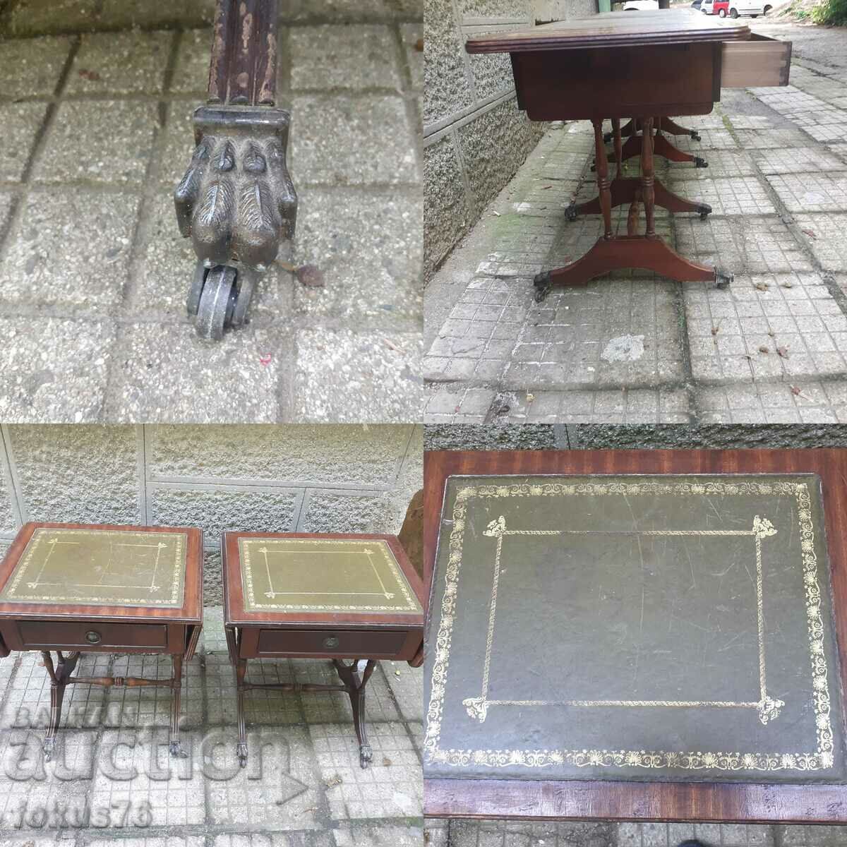 Două mese din mahon cu șuruburi cu piele verde și foită de aur - 7 Două mese din mahon cu șuruburi cu piele verde și foită de aur - 7