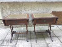 Two screw mahogany tables with green leather and gold leaf