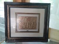 Old silver painting with many markings and a nice frame