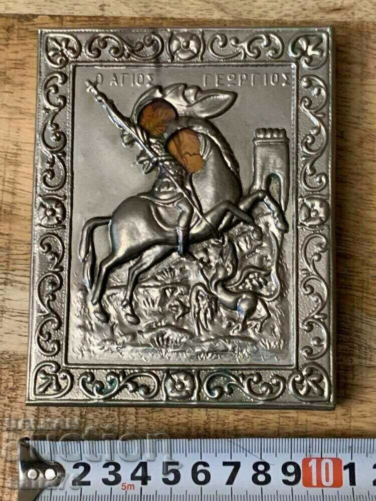 Auction Ancient Greek silver-plated icon - St. George Auction Ancient Greek silver-plated icon - St. George