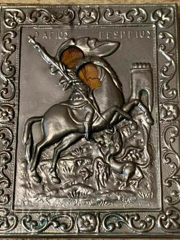 Ancient Greek silver-plated icon - St. George Ancient Greek silver-plated icon - St. George