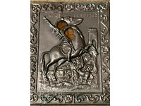 Ancient Greek silver-plated icon - St. George