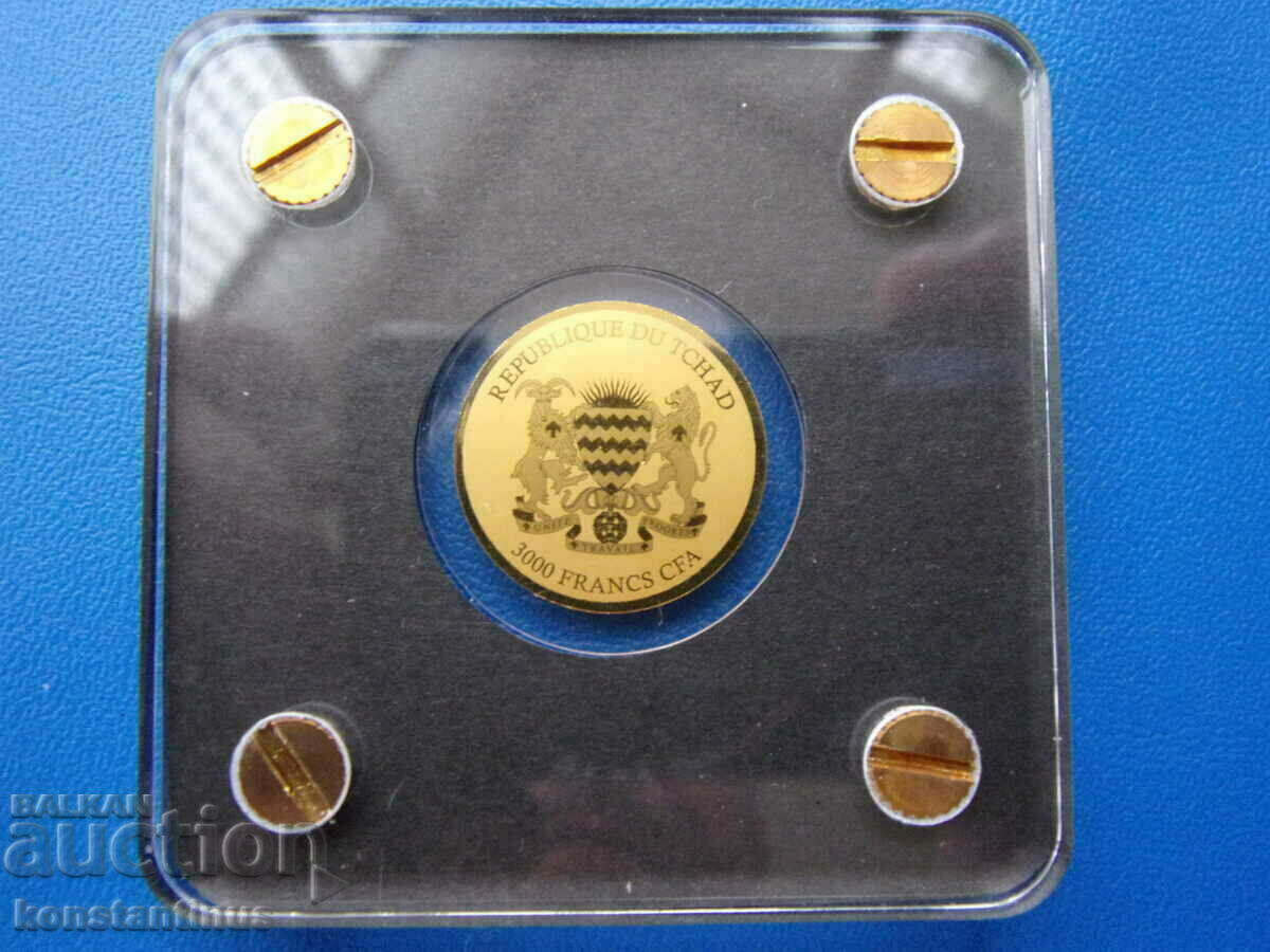 Аукцион Чад-3000 франка-златна-999 проба-сертификат .БЗЦ