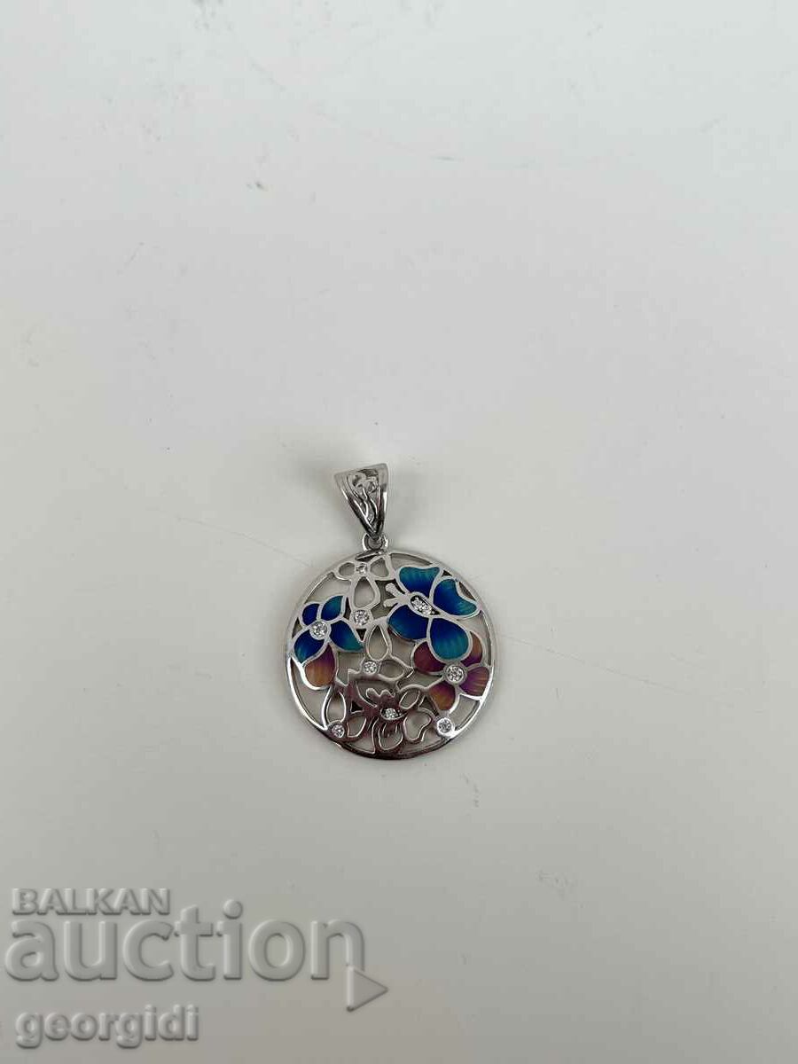 Silver pendant with enamel and stones. №2328
