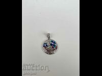 Silver pendant with enamel and stones. №2328