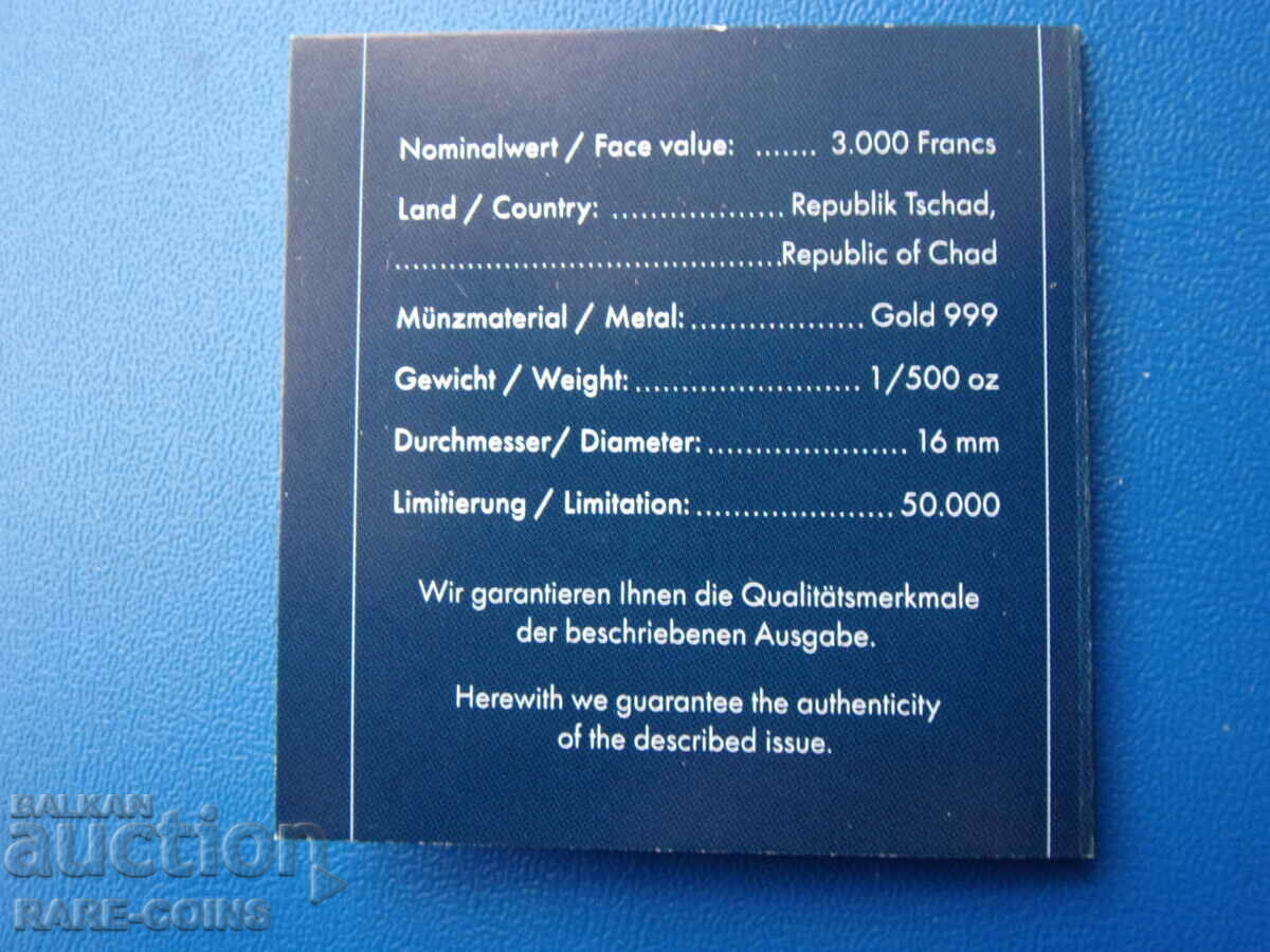 Τσαντ-3000 φράγκο-χρυσό-999 δείγμα-πιστοποιητικό UNC ΑΠΟΔΕΙΞΗ Σπάνιο - 6