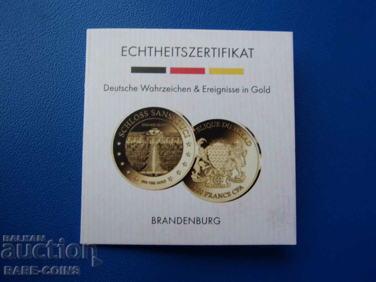 Ciad-3000 franc-aur-999 eșantion-certificat UNC PROOF Rar - 5