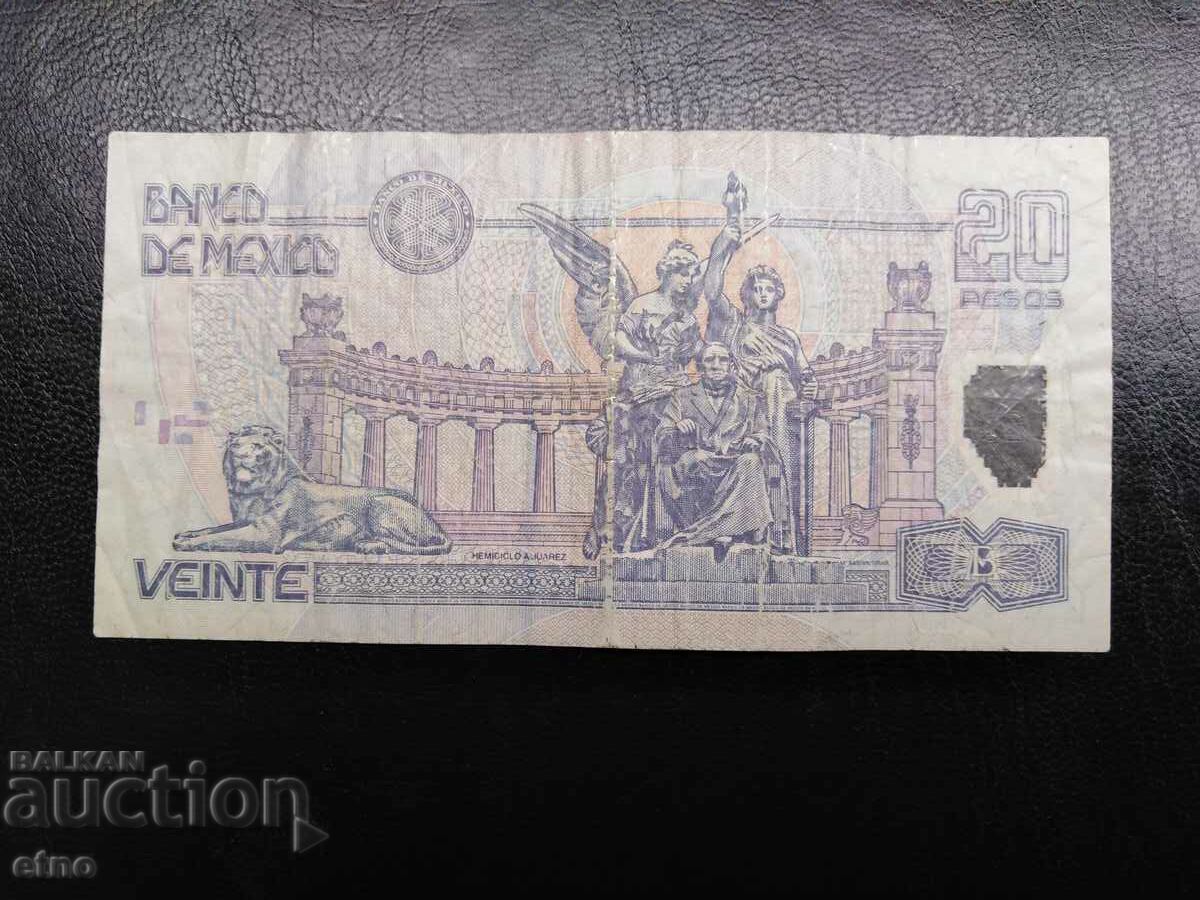 20 pesos 2001 Mexico, banknote with price 30.00 BGN | € 15.34