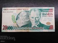 20 million pounds 1999 Turkey, banknote, twenty million
