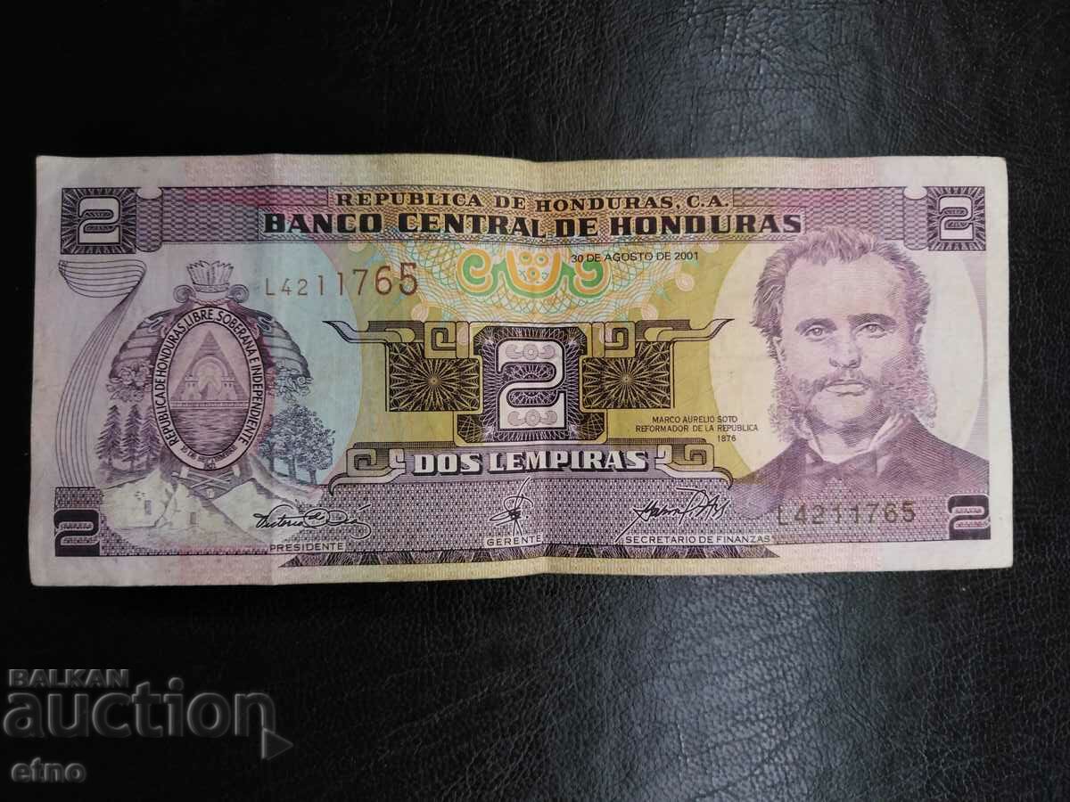 2 lempira 2001 HONDURAS, banknote