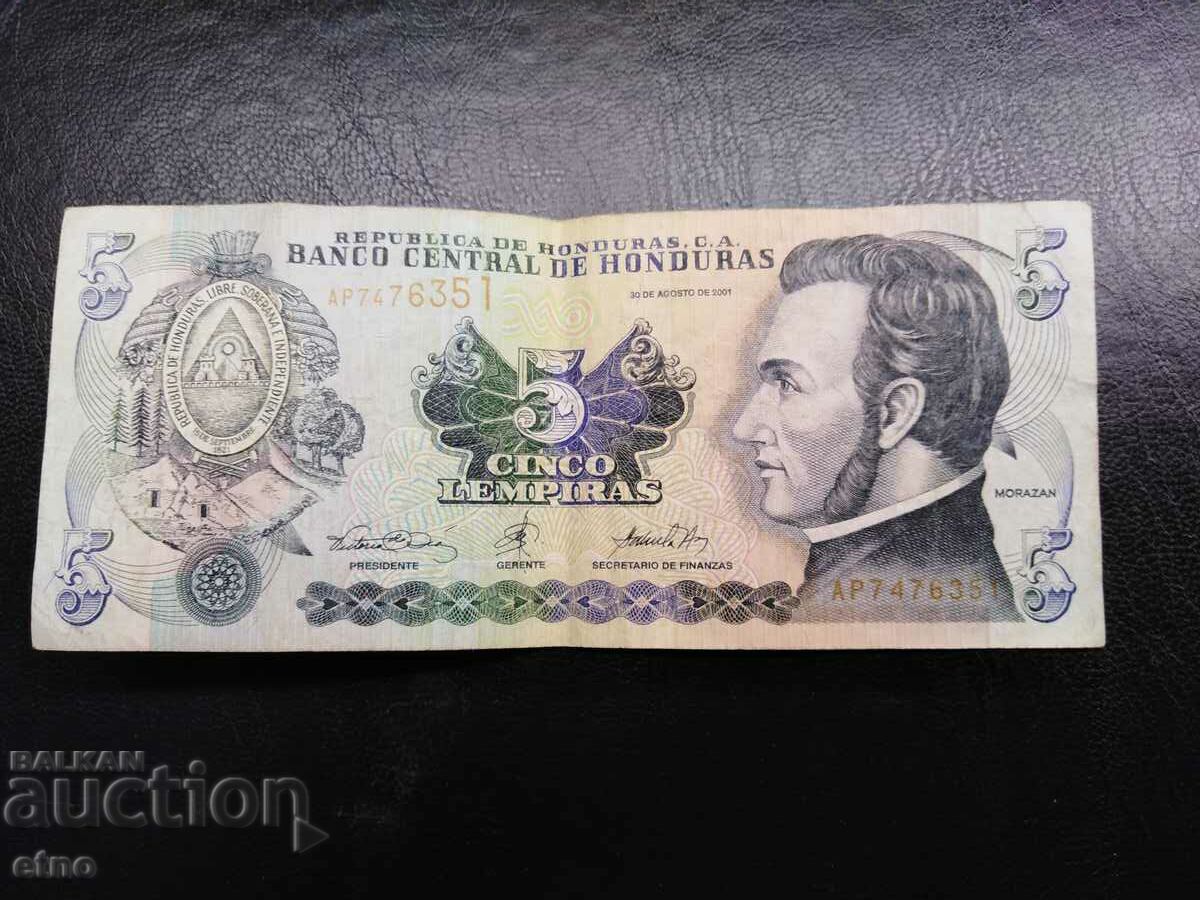 5 лемпира 2001 ХОНДУРАС , банкнота