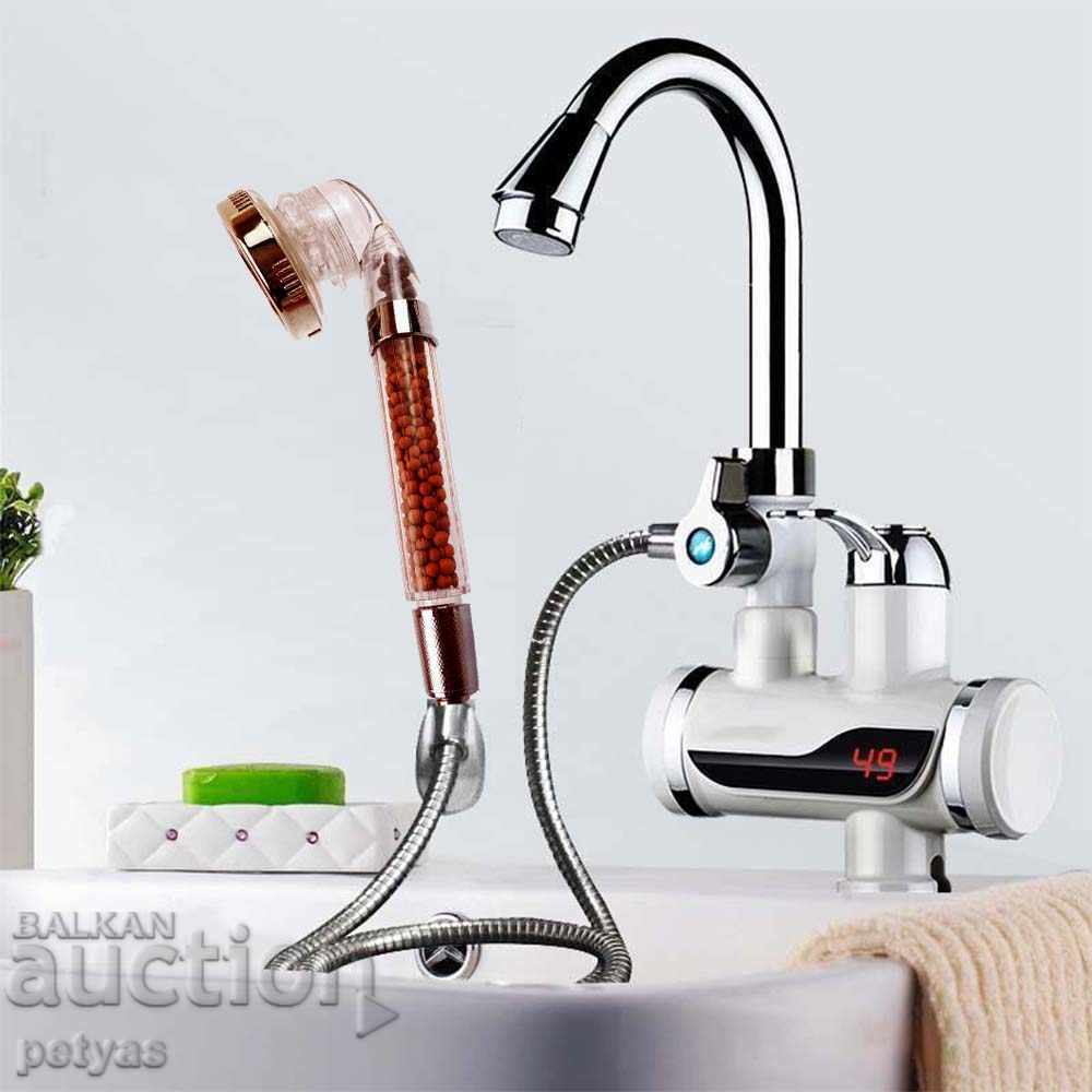 Robinet permanent cu încălzitor de apă instantaneu și duș cu turmalină cu preț 45.50 BGN | € 23.26 Robinet permanent cu încălzitor de apă instantaneu și duș cu turmalină cu preț 45.50 BGN | € 23.26